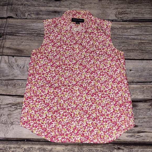 Ralph Lauren Golf Tops - Ralph Lauren Polo Golf Top Women's Size 4 Sleeveless Button Cotton Floral Pink